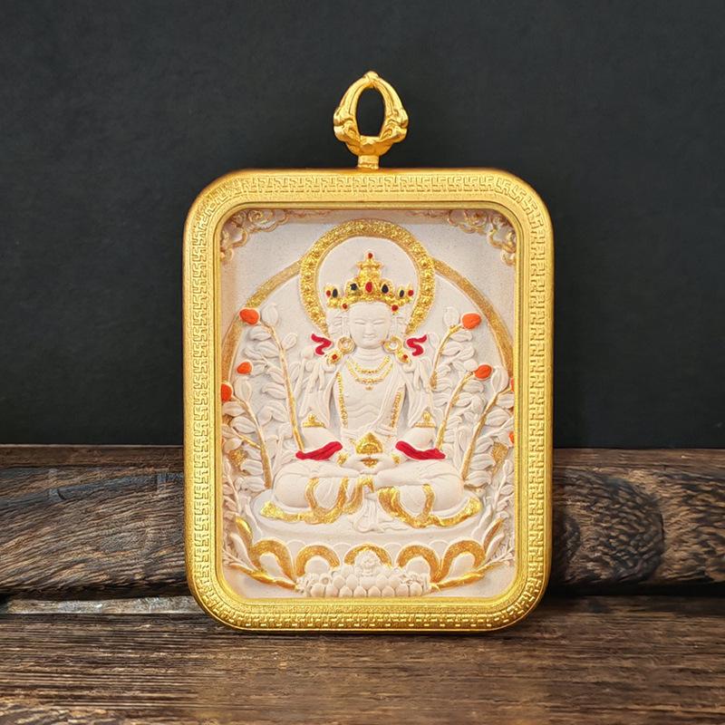 Tibetisches Grünes Tara & Gelbes Jambhala Amulett: Titanstahl Medizin Buddha Anhänger