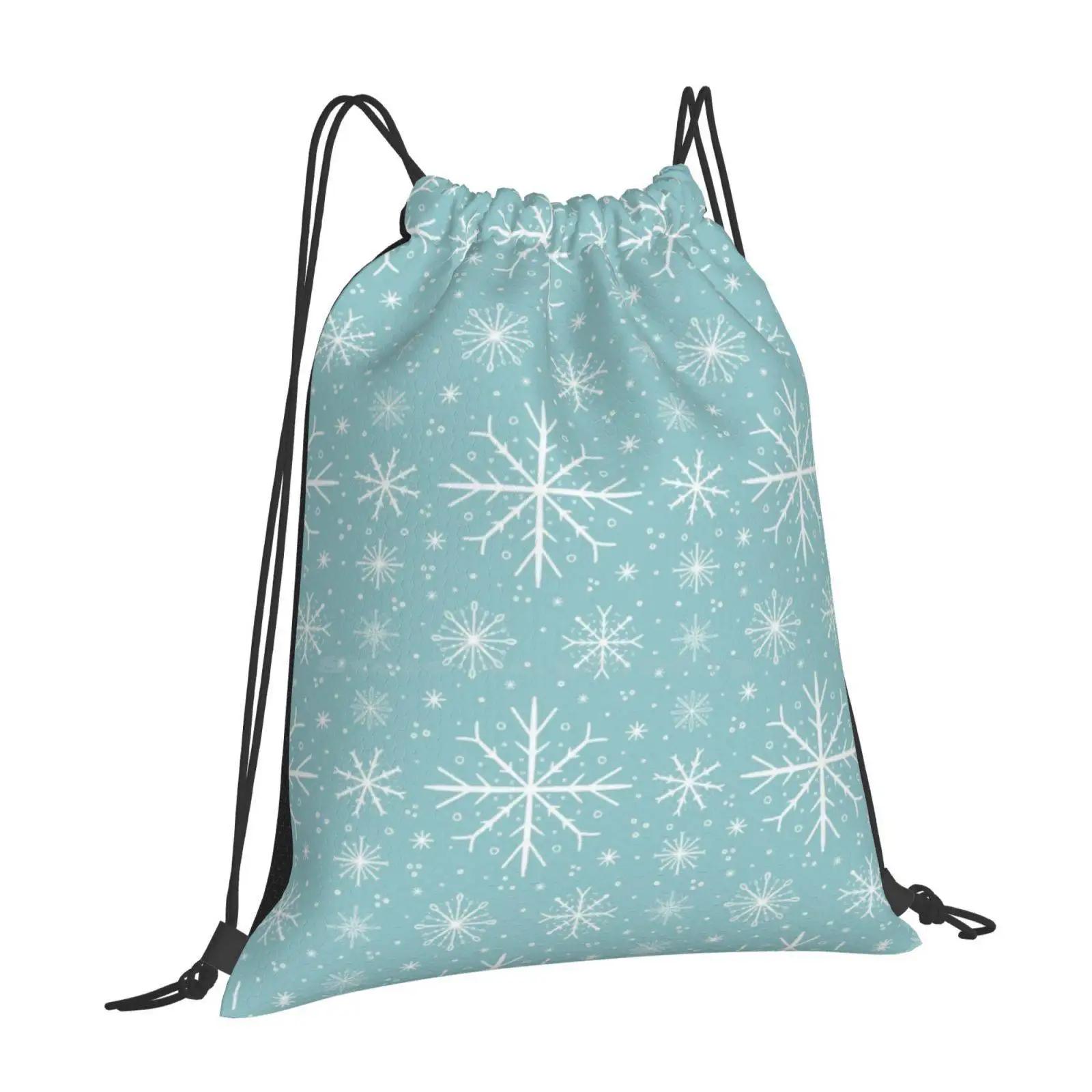Light Blue Snowflake Snowfall Pattern Hot Sale Schoolbag Backpack Fashion Bags Christmas Themed Winter Themed Snowfall Light OneSize