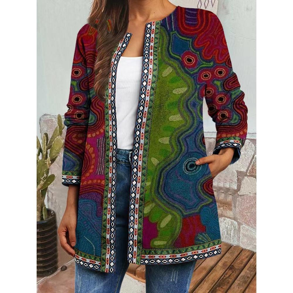

GMXIA осень зима винтажный этнический стиль принт большой размер куртка кардиган женская одежда XXXL