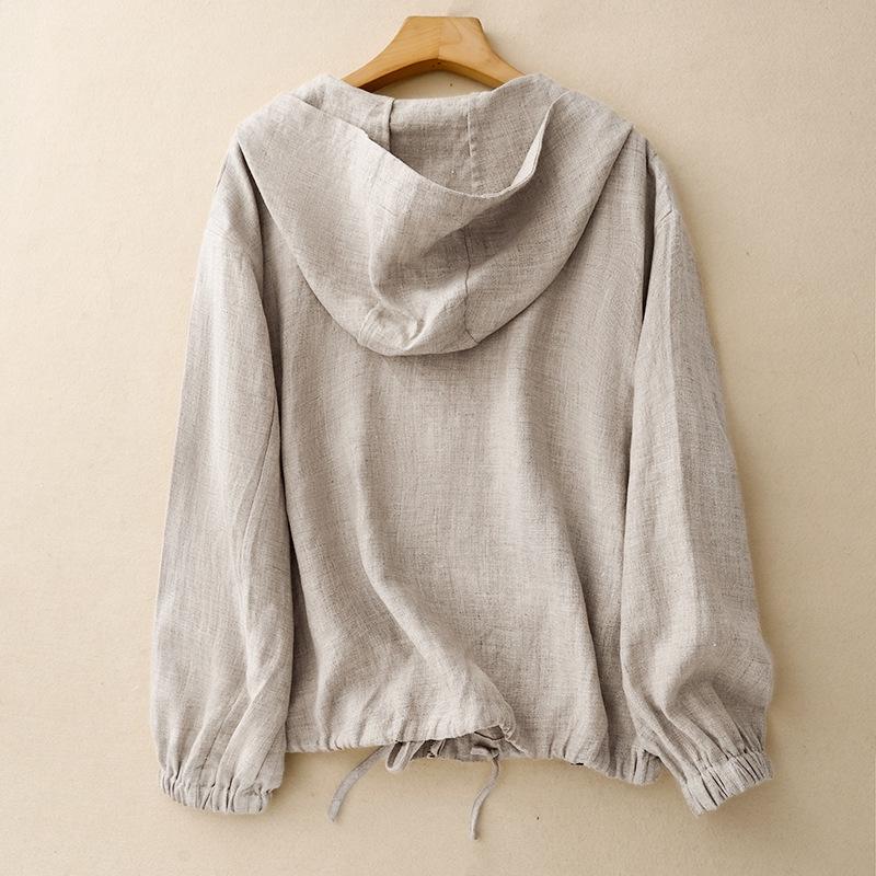 2026 Spring/Summer Hooded Windbreaker with Batwing Sleeves - Raw Cotton Linen Sun Cover-Up