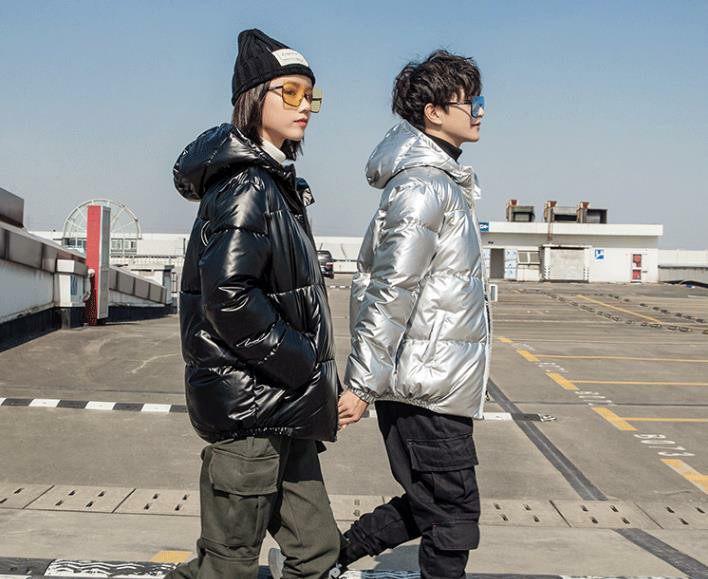 Men's Glossy Winter Hooded Cotton Jacket - Short, Thick, Loose-Fit for Cold Weather Protection