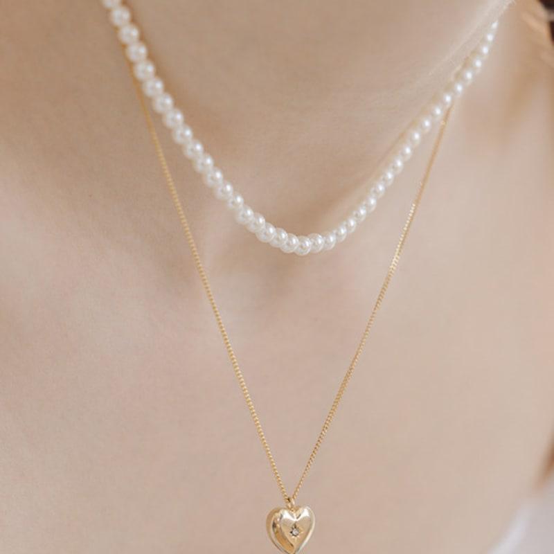 SCALETTO CKE201[Renewal][2SET][surgical steel]Two Rows of Heart Layered Necklace