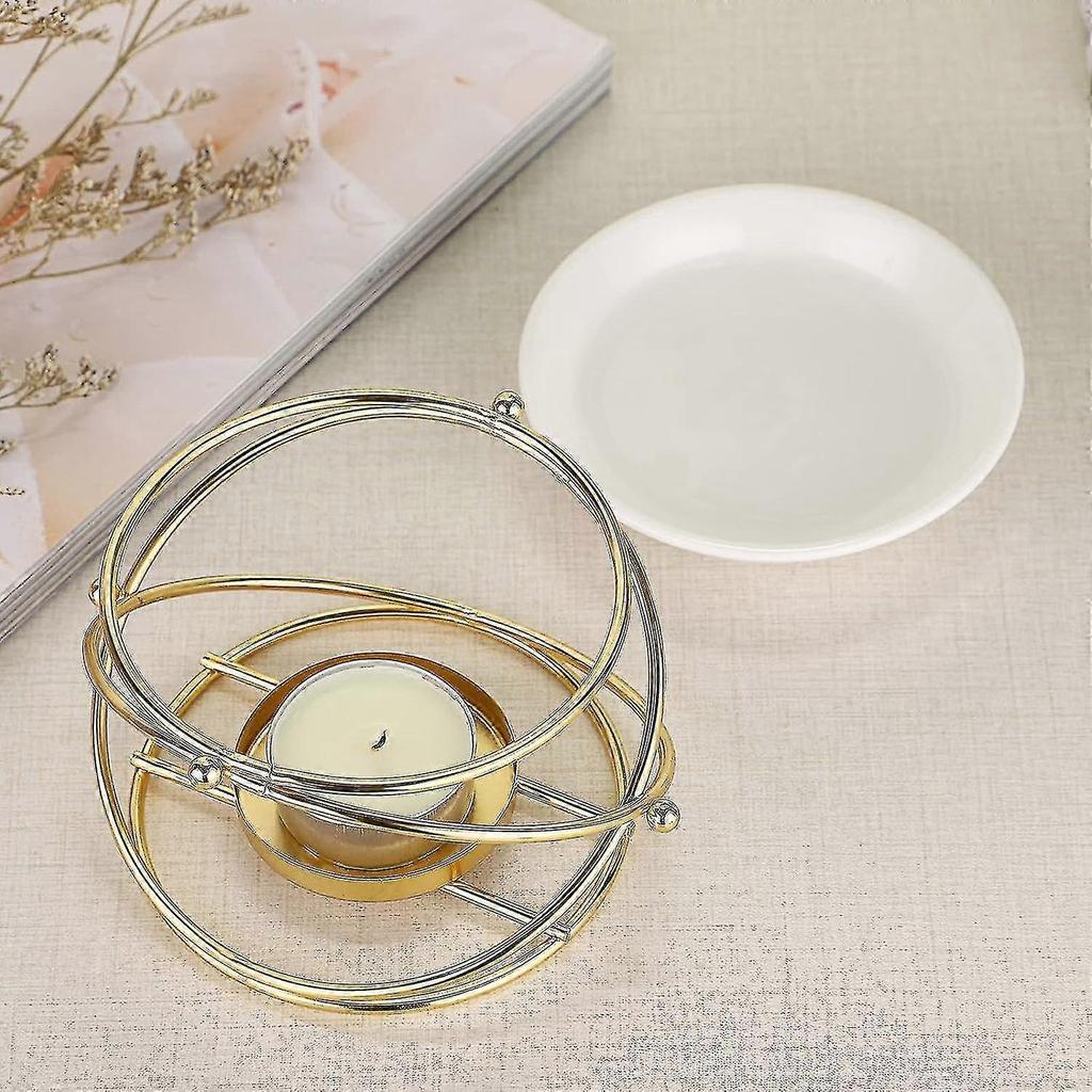 Metal Essential Oil Burner Wax Melt Burner With Ceramic Bowl, Home Decorative Tea Light Candle Holder Aroma Diffuser, Round Shape - PR
