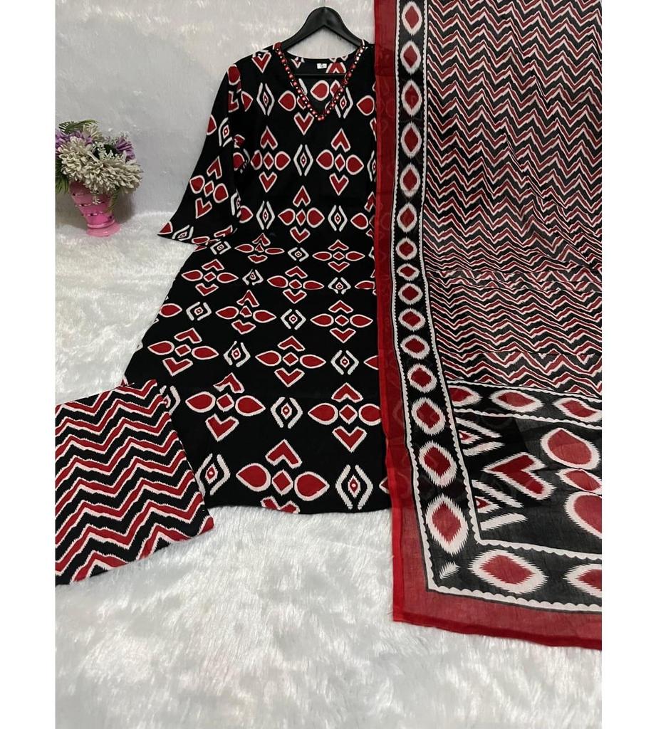 Indian Women Designer Cotton Printed Kurta Pant Duaptta Set Salwar Suit Party Wear Top Tunic