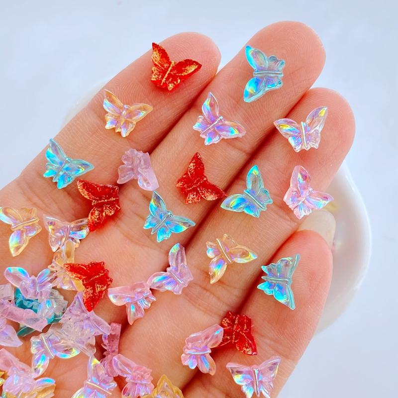 100Pcs New Cute Resin 6*9mm Cartoon Small Butterfly Series Flat Back Fit Phone Deco Parts Embellishments for Hair Bows Accessori