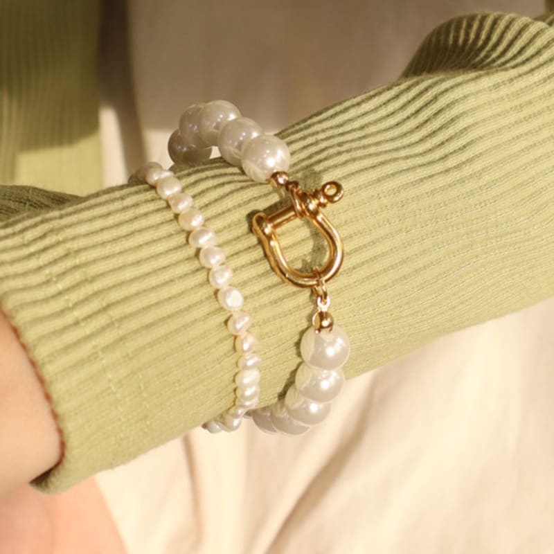 VINTAGEPINK Bubble Pearl D-Ring 925 Silver Pearl Bracelet