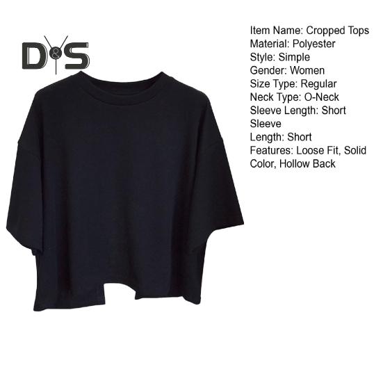 Damen Cropped Tops Rundhals Kurzarm Rücken Hohl Design Einfarbig Tops Sommerferien T-Shirt