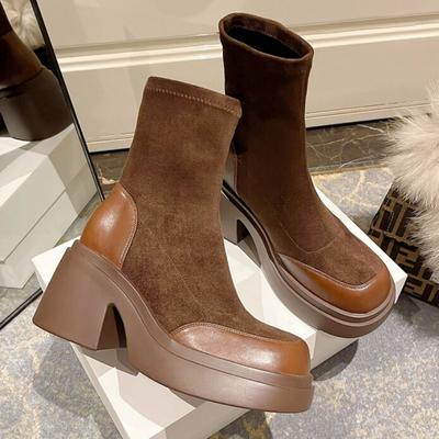 Chunky Chelsea Stiefel Knöchel High Heels Stiefel Frauen Winter Schuhe 2023 Neue Marke Plattform Pumpen Schuhe Goth Motorrad Schnee Botas