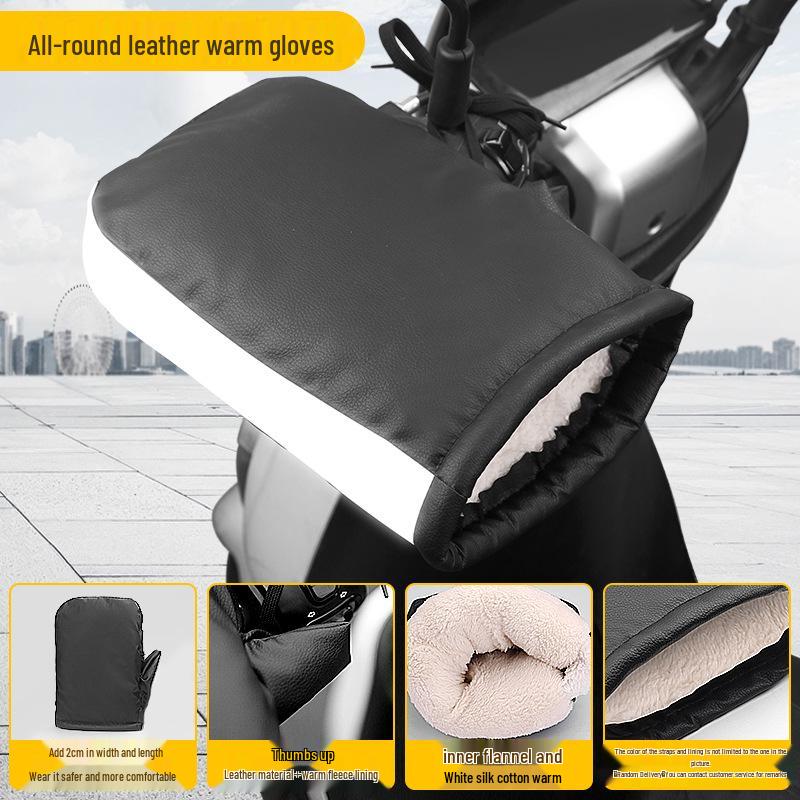 Winter Electric Vehicle Warm PU Leather Handlebar Covers - Rain & Windproof Motorcycle Handguards