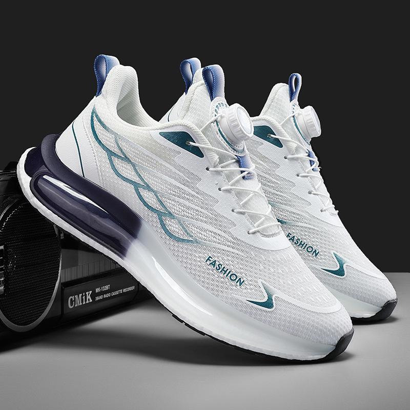 2024 Men's Flyknit Air Cushion Running Shoes with Rotating Buckle - Breathable Ice Silk Mesh for All Seasons