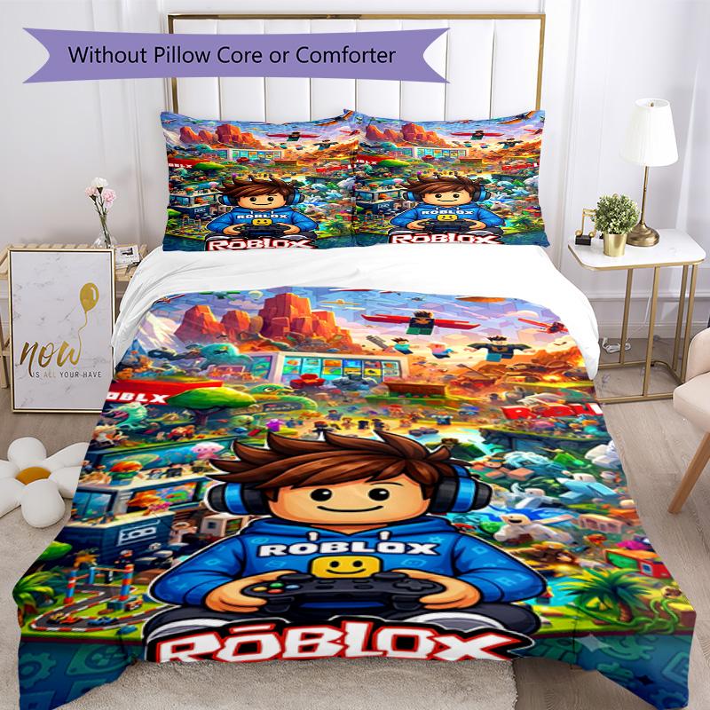 Roblox Bedding Set Breathable Duvet Cover with Pillowcases Decorative Bed Linen for Bedroom Home Decoration Birthday Gift