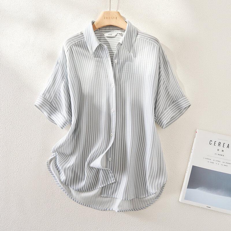 

IHIMI Women s Striped Short-Sleeve Loose Shirt 2XL