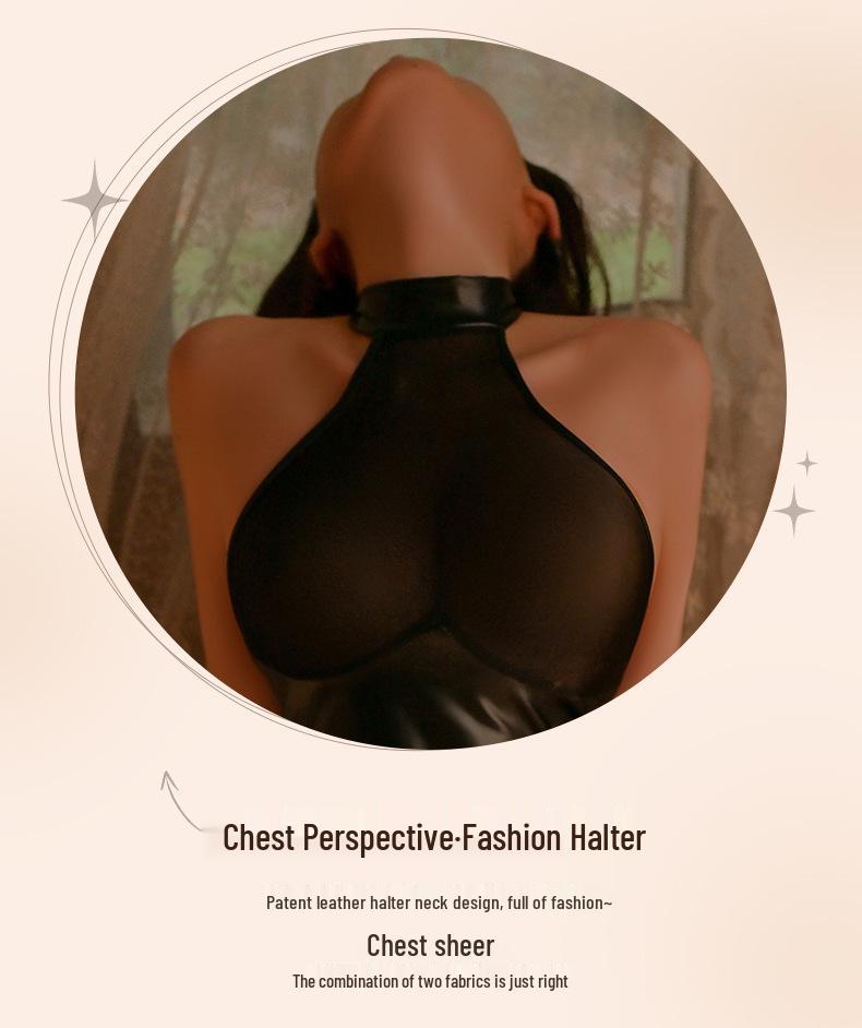 Man Yan Lingerie: Sexy Backless Patent Leather Pleated Mini Skirt Dress Set for Mature Women
