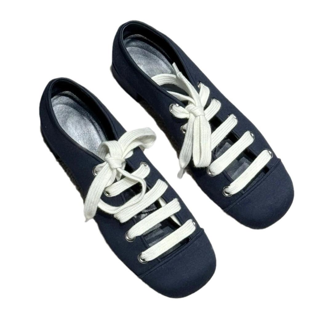 Französische Retro-Nische Schnürung Dicke Ferse Quadratische Zehenpartie Ballerinas Einzelne Schuhe Damen Frühling und Herbst Neu Mary Jane Damenschuhe