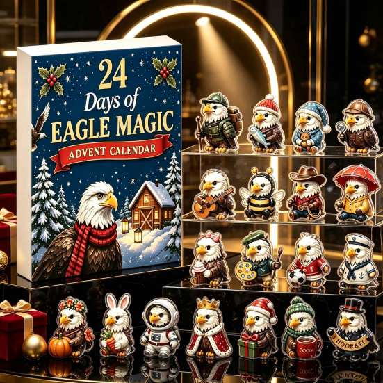 Holiday Countdown Activity Kit Eagle Advent Calendar, 24Pcs Acrylic 2D Ornament Set with Mini Festive Home Decoration Cartoon Figures, Christmas Tree
