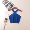 American Fashion Brand Cross Hanging Neck Cami Summer Rib Solid Sexy Short Knitted Top Women
