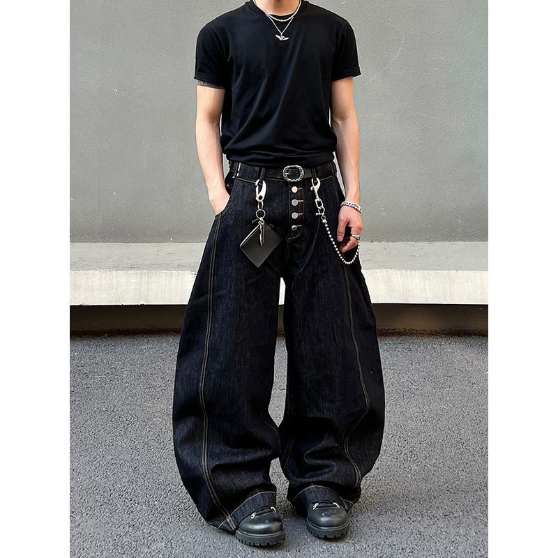 Blaexit American-Style Original Denim Jeans for Men, Vintage Straight-Leg Loose Wide-Leg Baggy Pants