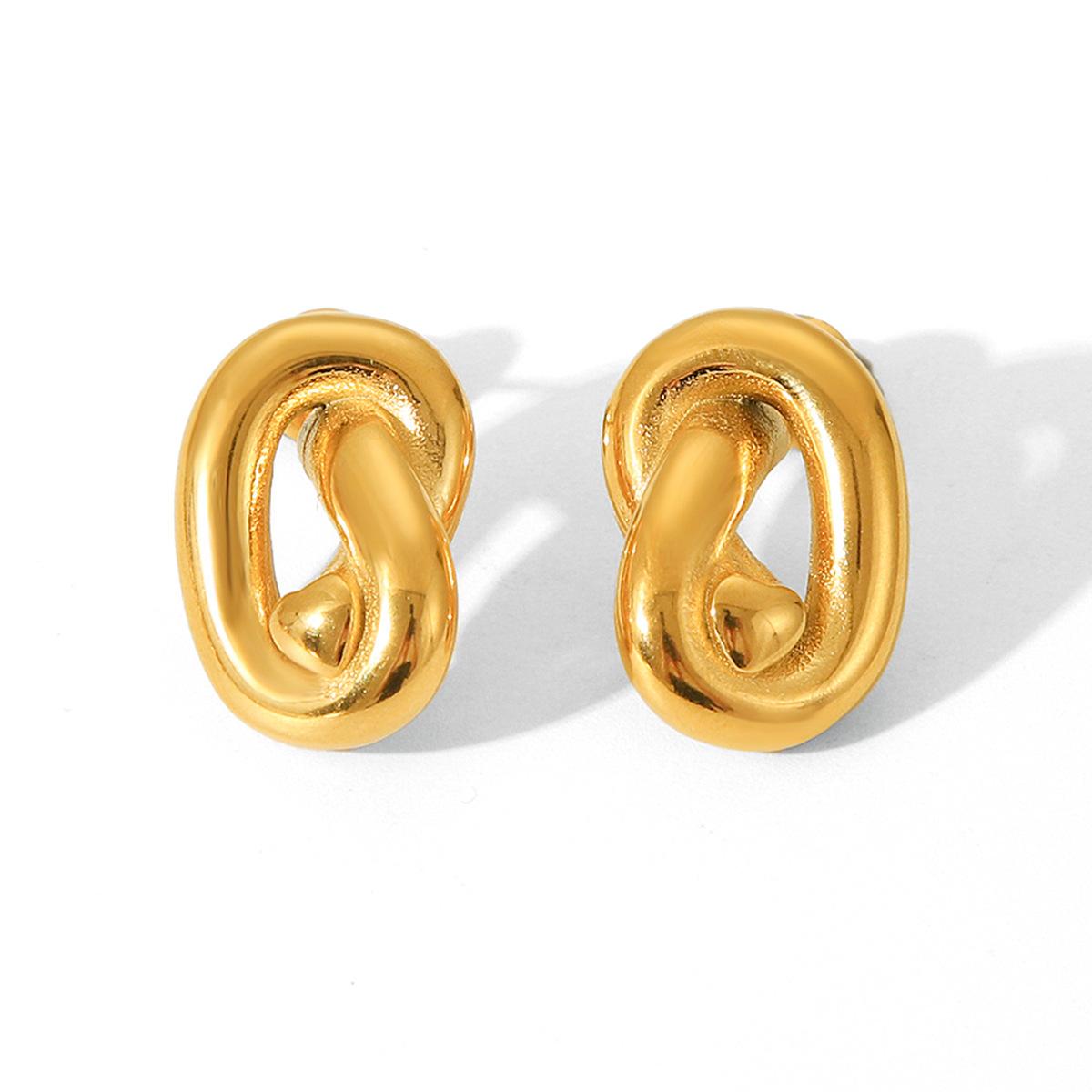 Exclusive Geometric Twisted Titanium Steel Studs, Stylish 18K Gold Stainless Steel Earrings for Women