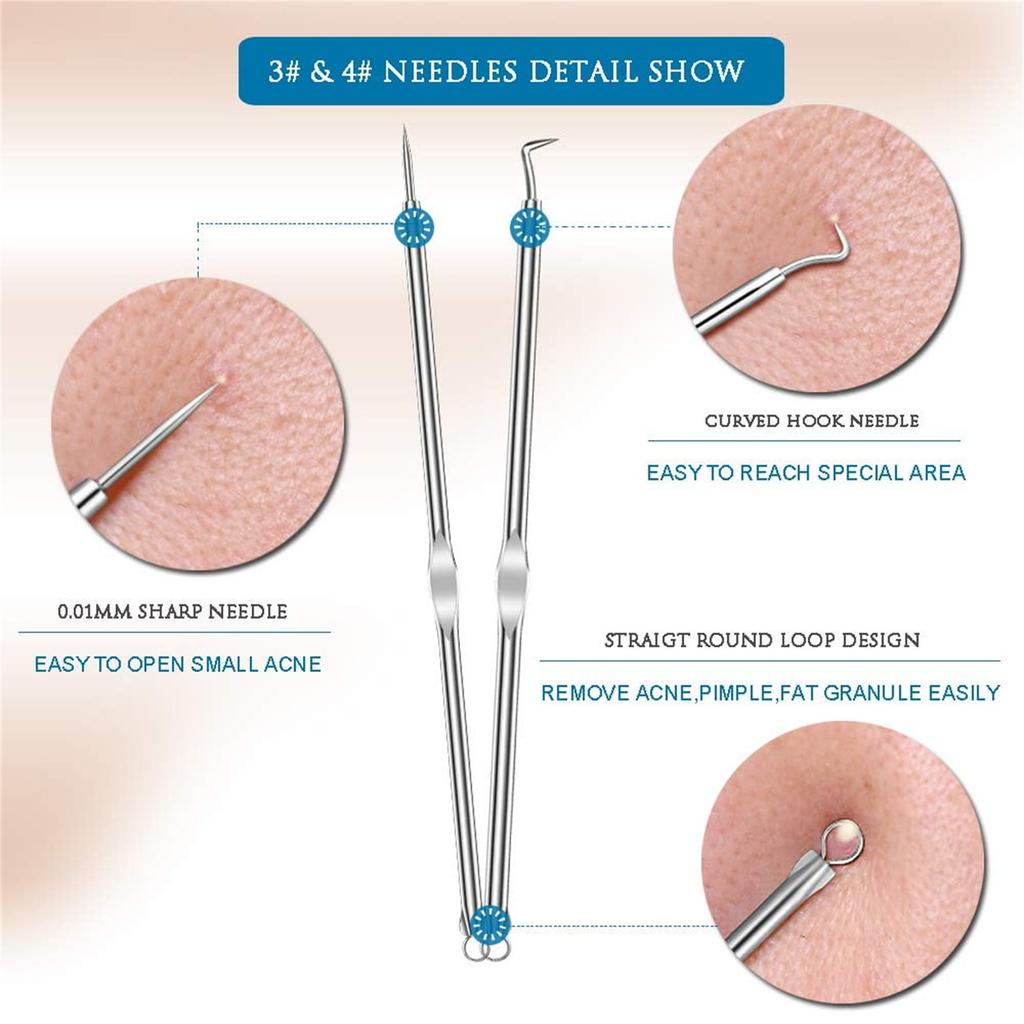 4 Piece Stainless Blackhead Remover Tool Set - Extractor Needle for Facial , Comedone Pusher, Home Kit