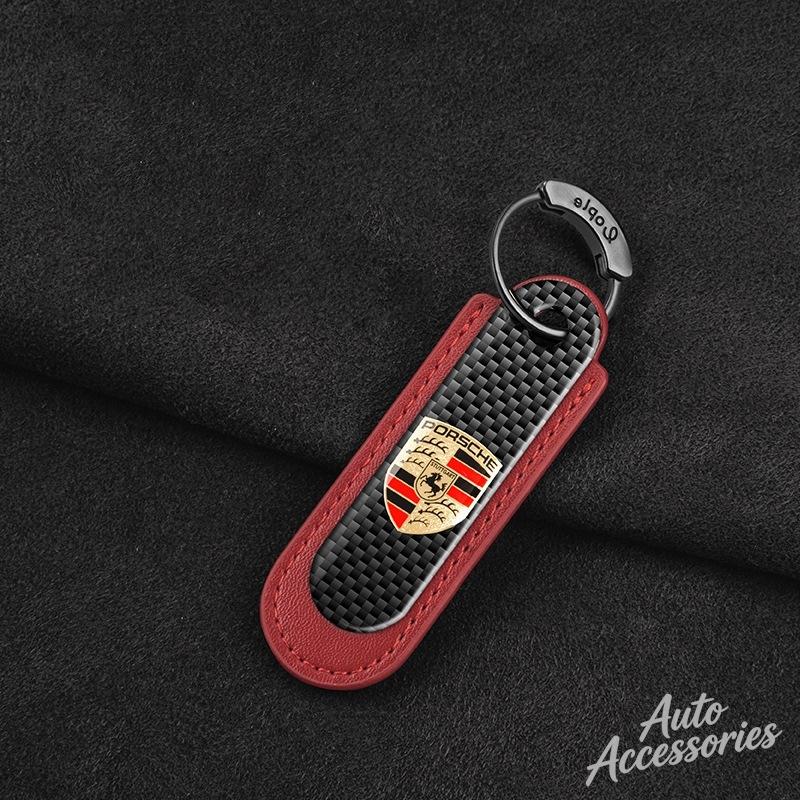 QGIP1 Carbon Fiber Car Keychain Anti-loss Keyring For Porsche Cayenne Panamera Macan 911 Taycan Boxster Cayman 918 Pajun Accessories