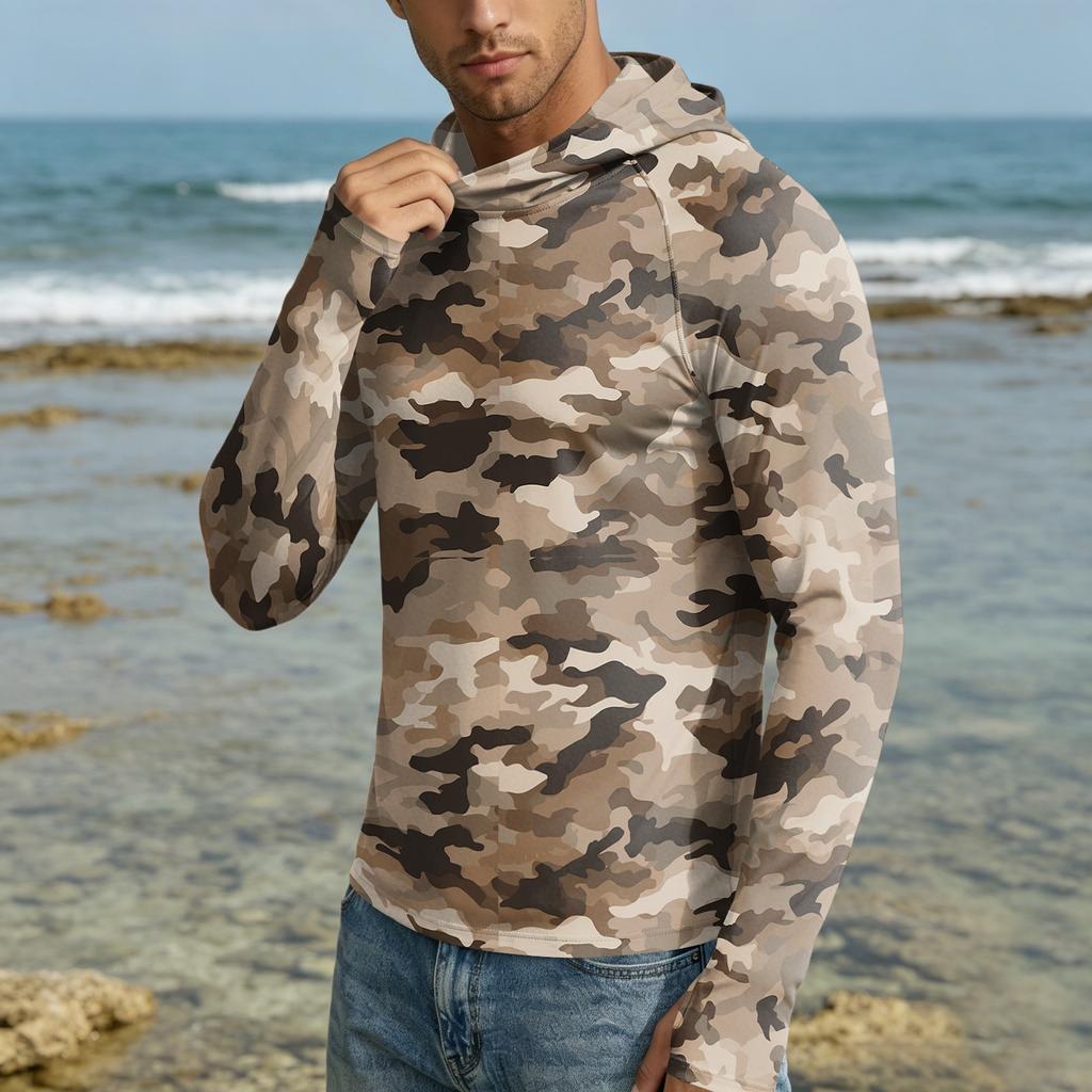 Men 50 Plus Sun Hoodie Long Sleeve Lightweight Quick Dry Hooded Shirt for Outdoor Activities