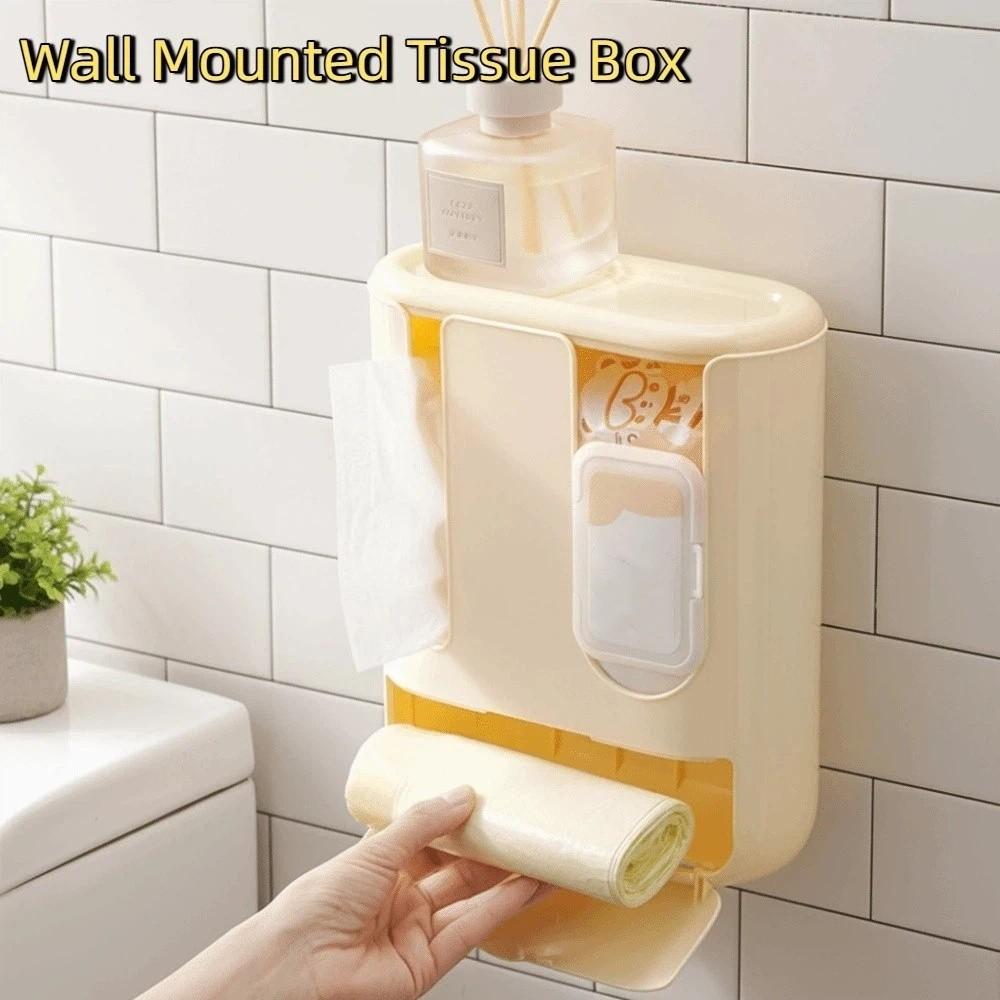 3 In 1 Wall Mounted Tissue Box Plastic Large Capacity Wet Wipe Storage Box Waterproof Space Saving Facial Tissue Holder Office