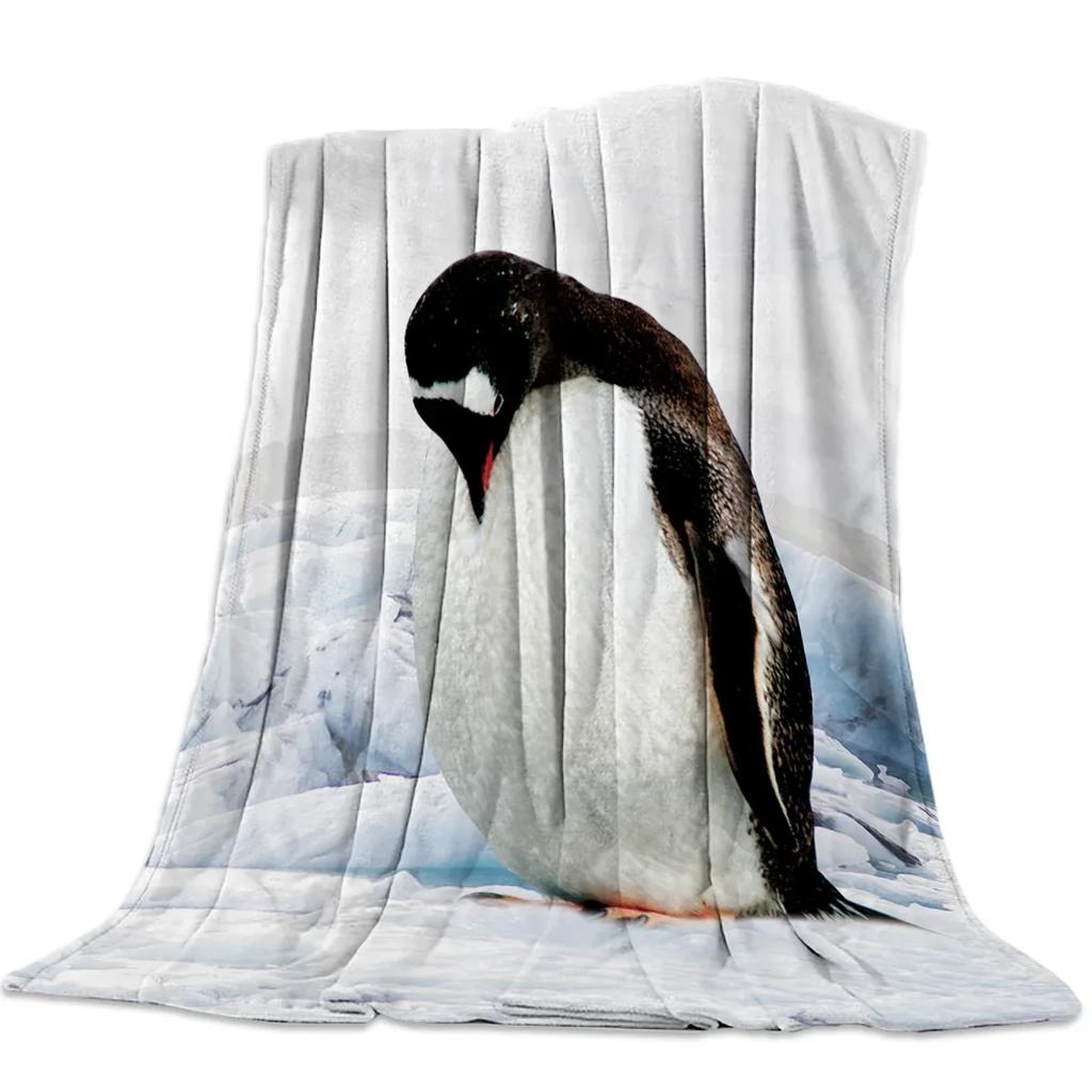 Custom Blanket Home Textile Penguin Cartoon Background Feet Flannel Weighted Blanket Warm Soft Throw Sofa Bed Travel Blankets