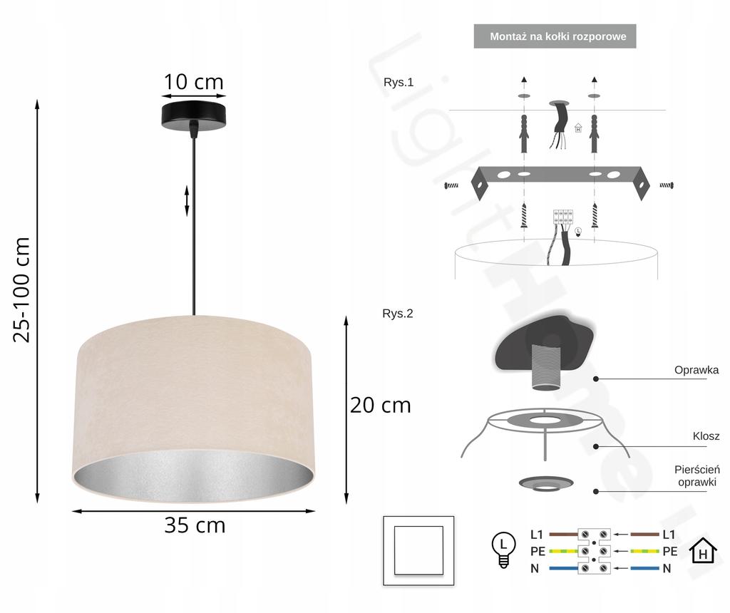 Hanging Lamp, Ceiling Chandelier, Chrome, Velvet Lampshade