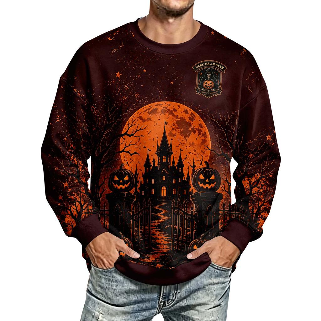 Men's Halloween Printed Long Sleeve Sweatshirt Round Neck Casual Pullover