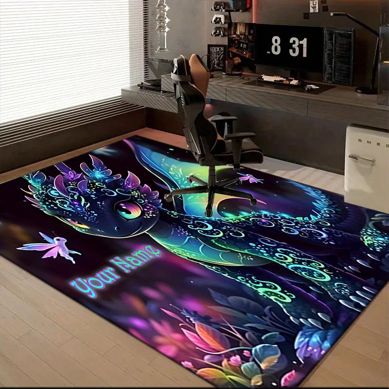 1PC Custom Name Fantasy Dragon Night Flight Theme Floor Mat Ideal for Living Room, Game Rooms, Office, Bedroom Floor Mat Design