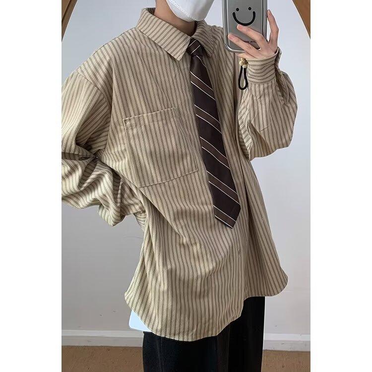 2024 Letter Long Sleeve Shirt Japanese Hong Kong Style Ins Loose Shirt Boys Summer Trendy Versatile Casual Coat