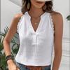 Fashion New Solid V-neck Loose Casual Shirts Women Sleeveless Lace Splicing White Blouses for Women Summer Clothing Vintage Slim Fit Shirt Tops 26642