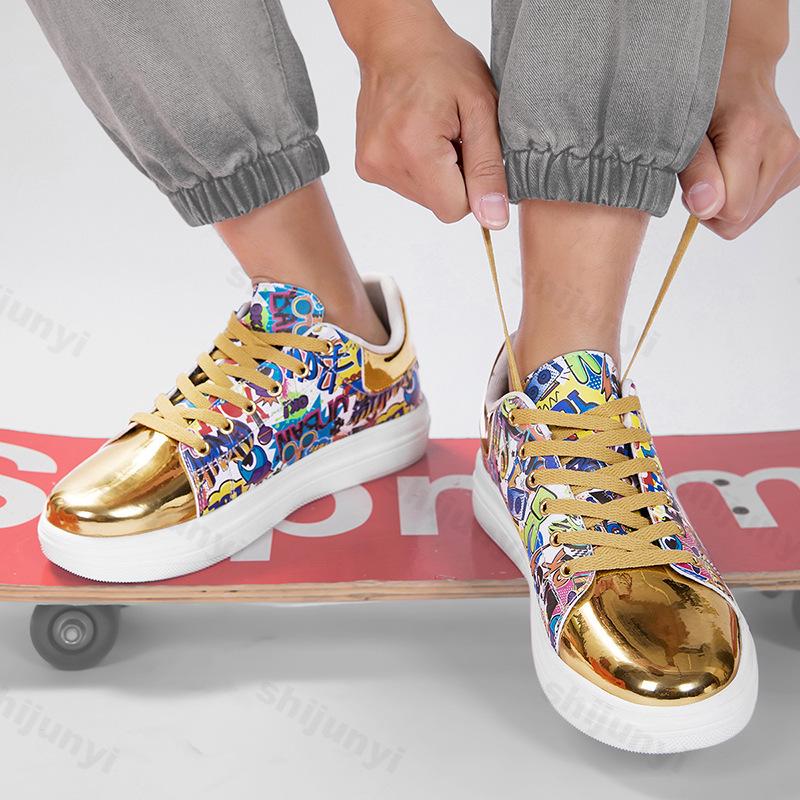 Fashion 2025 Men's Shoes Fashion Versatile Camouflage Graffiti Trend Sports Leisure Shoes Lace Up Height Increase Thick Soled Sneakers