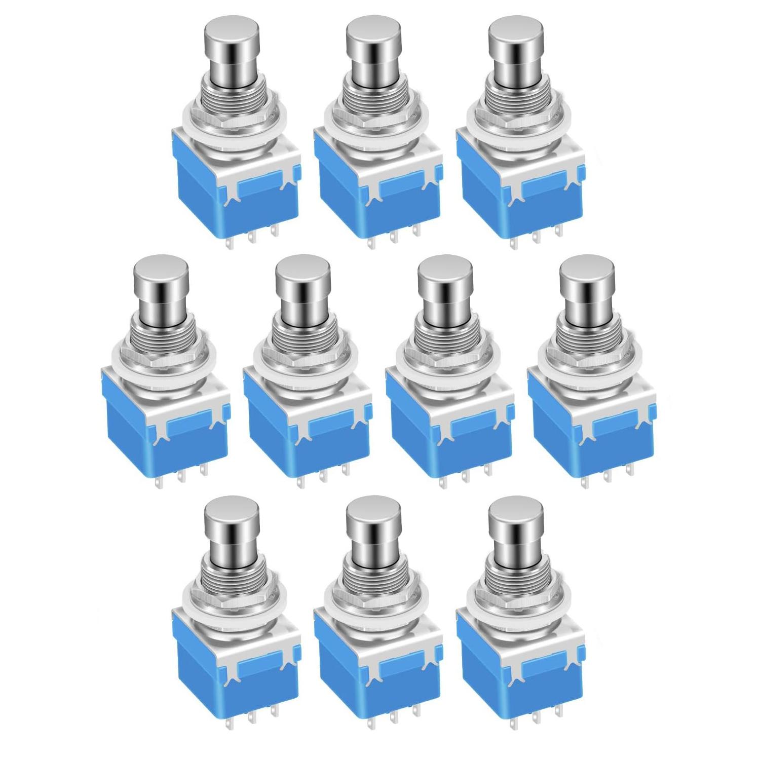 DaierTek 10PCS Guitar Effect Pedal 3PDT Footswitch 9 Pin Latching Stomp Push Button Foot Switch True Bypass Solder Lugs PBS-24-302-10PCS