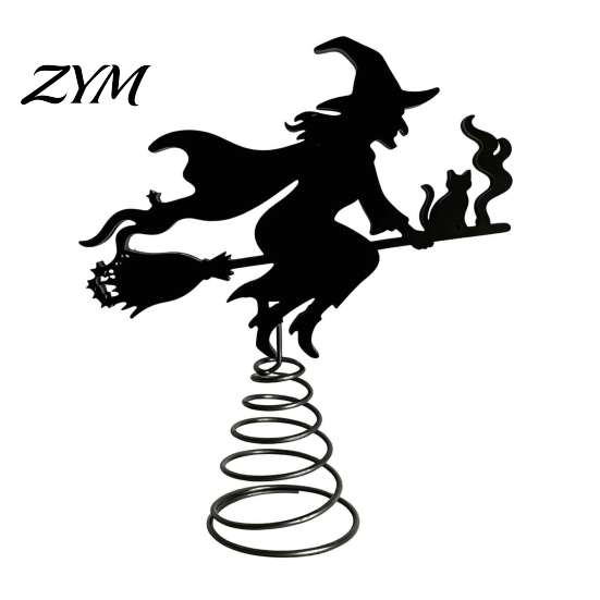 Iron Art Tree Topper Halloween Witch Topper, with LED Lights, Black Window Hanging Ornaments Silhouette Ornament, for Christmas And Holiday