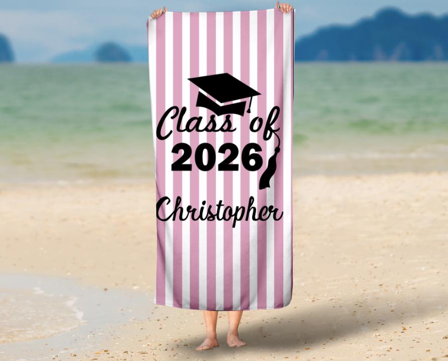 Graduation Beach Towel, Grad Gift for Him and Her, Perfect for College High School Graduation Souvenir Present