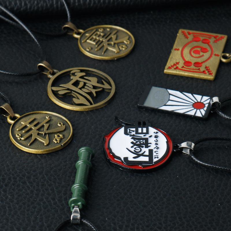 7pcs Anime Demon Slayer Necklace Kimetsu No Yaiba Rengoku Kyoujurou Uzui Tengen Kanroji Mitsuri Metal Pendant Necklaces Jewelry