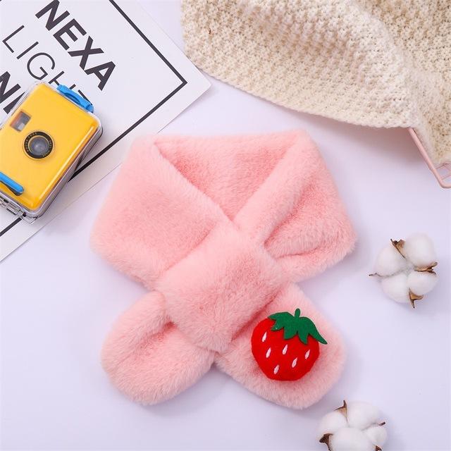 Baby Winter Warm Thicken Scarfs New Children Cute Cartoon Faux Rabbit Fur Cross Collar Scarves Boy Girl Soft Plush Scarf Gift