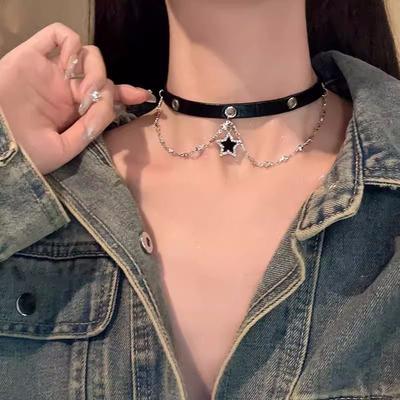 Punk Rock Black Star Cross Pendant Chain Necklace for Girls Women Cool Hip Hop Vintage Y2K Goth Charm Accessories Jewelry Gifts