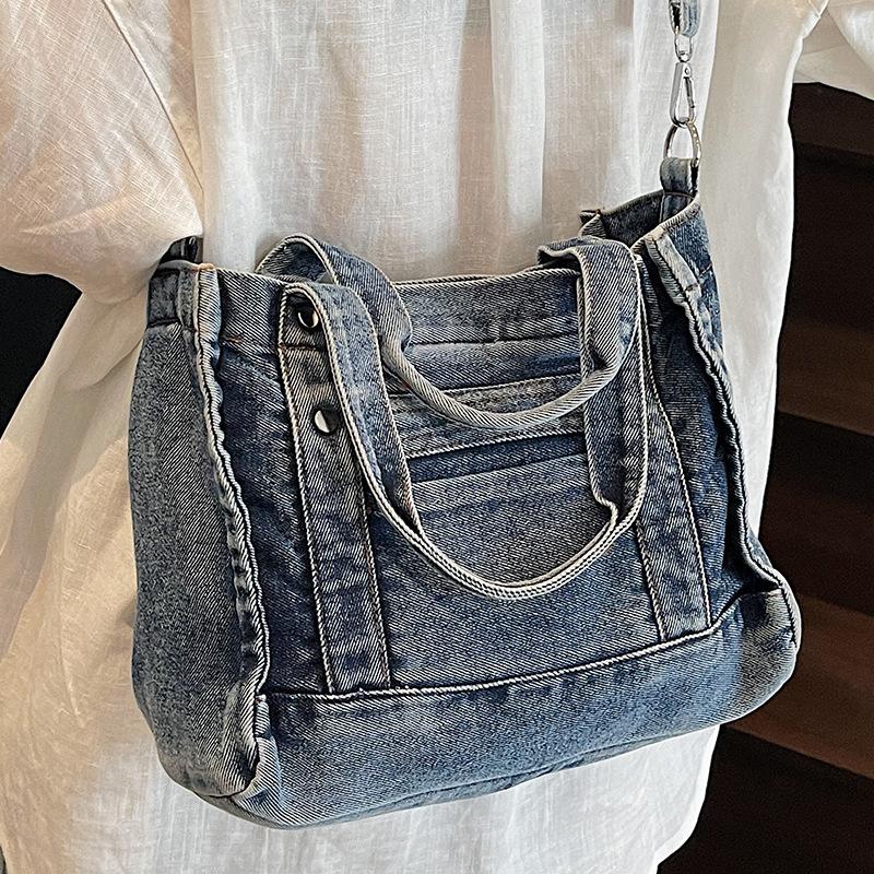 2025 Summer Ins Korean Version Canvas Bag Popular Denim Shoulder Messenger Bag Japanese Casual Handbag Women