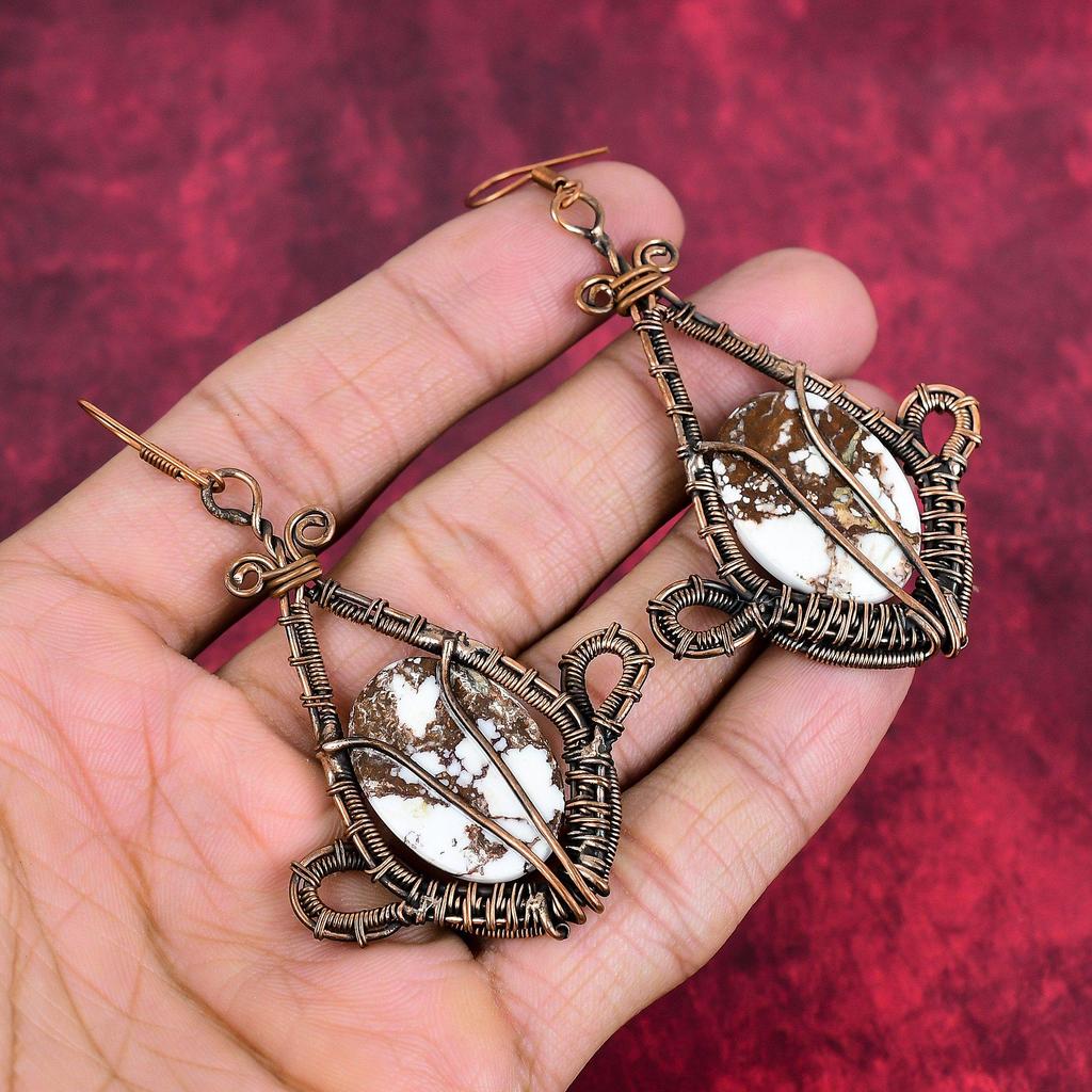 Wild horse magnesite earring copper wire wrapped earring handmade copper jewelry natural gemstone earring gifts for mother designer jewelry