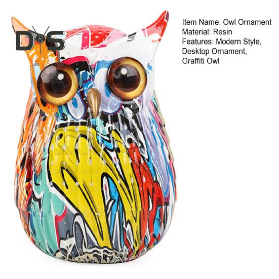 Graffiti-Eulenfigur, Harz-Eulen-Ornament, Desktop-Mehrfarbige Eulenstatue für Zuhause, TV-Ständer, Büro, Bücherregal, Schreibtisch-Dekoration