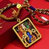 Tibetisches Thangka-Goldhalskette mit Münzanhänger mit den Fünf Kaisern und Gelbem Jambhala für Reichtum und Wohlstand.