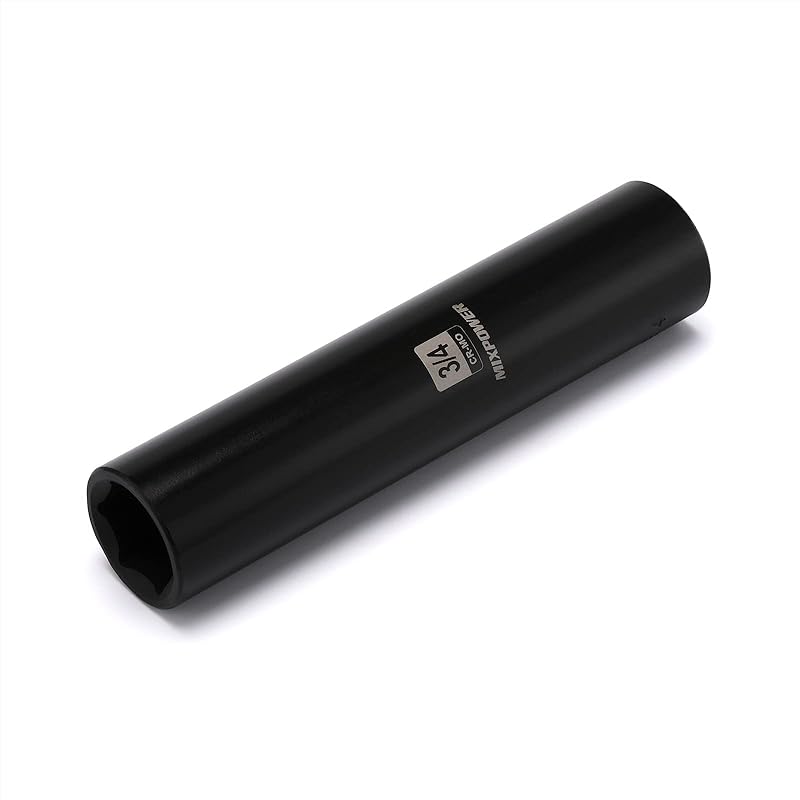 MIXPOWER 1/2" Dr. x 3/4-inch Extra Long Deep, 6 Point Impact Socket, Cr-Mo Alloy Steel, Radius Corner Design, Dual Size Markings, 5 inch Length