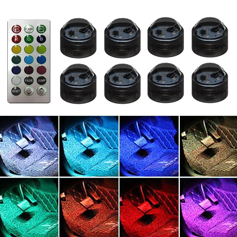 LED Car Interior Ambient Light Wireless Remote Control Adhesive RGB Car Roof Atmosphere Lamp Bicycle Tail Light Warning Lights