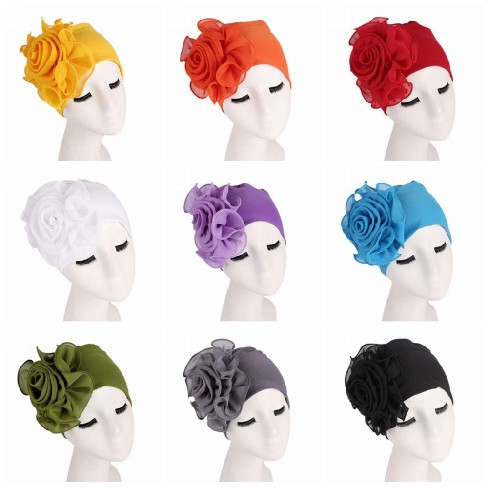 Big Flower Women's Turban Cap Elastic Islamic Headscarf Fashion Head Wrap Cap Ladies Hair Cover