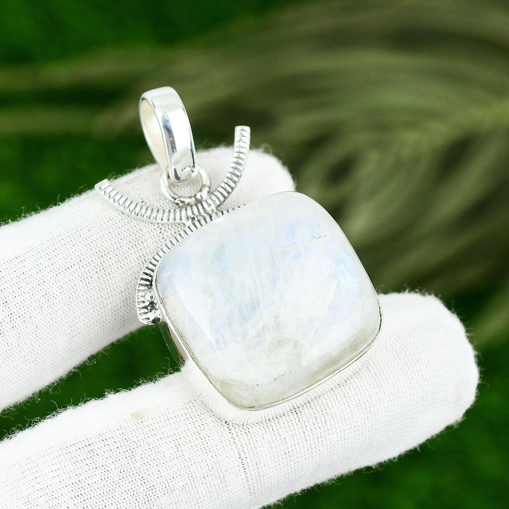 Natural Rainbow Moonstone Daughter Bezel Artisan Boho Pendant Jewelry 925 Silver