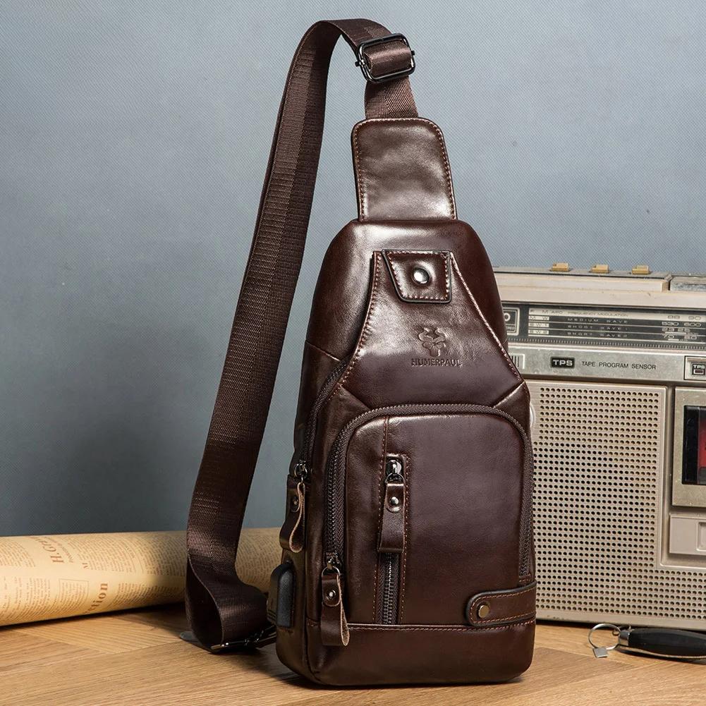 

Мужская нагрудная сумка из натуральной кожи, сумки через плечо, многофункциональная дорожная сумка для путешествий и отдыха на природе, модная