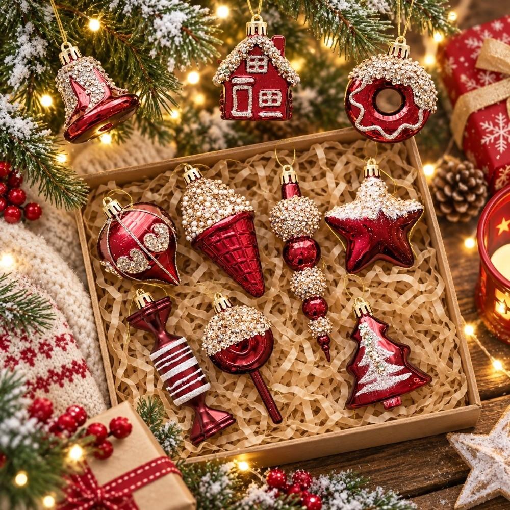 Irregular Design Christmas Hanging Ornaments Red Painted Holiday Decorations Holiday Scene