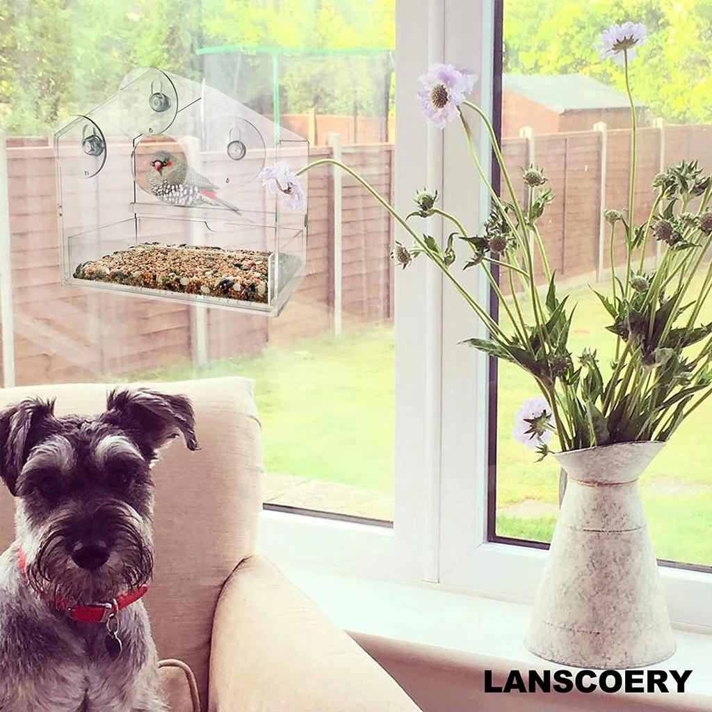 Pet Accessories 20x19cm Wild Bird Feeding Pan Clear Acrylic Window Bird Feeder for Monitor Bird Behaviour